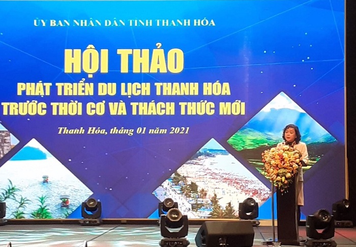 Phó Tổng cục trưởng Tổng cục Du lịch Nguyễn Thị Thanh Hương phát biểu tại Hội thảo.